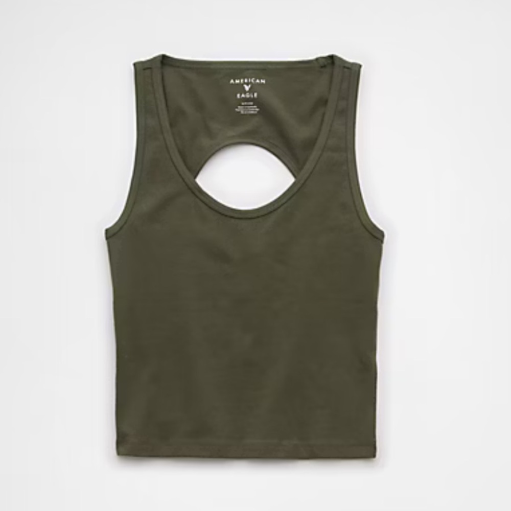 ✨NWT American Eagle Outfitters Open Back Cropped Olive Green Tank Top